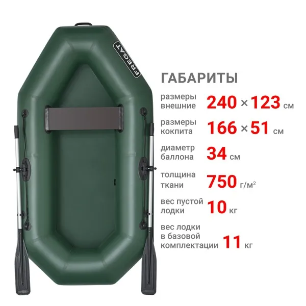 М-11 Оптима Лайт (240 см) Лодка (зеленая 2715)